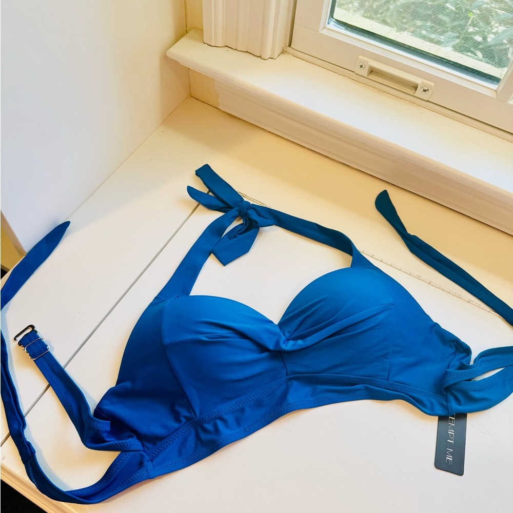 Tempt Me Women's Bikini Top - Push Up, Retro, Padded Swimsuit Top BLUE NWT